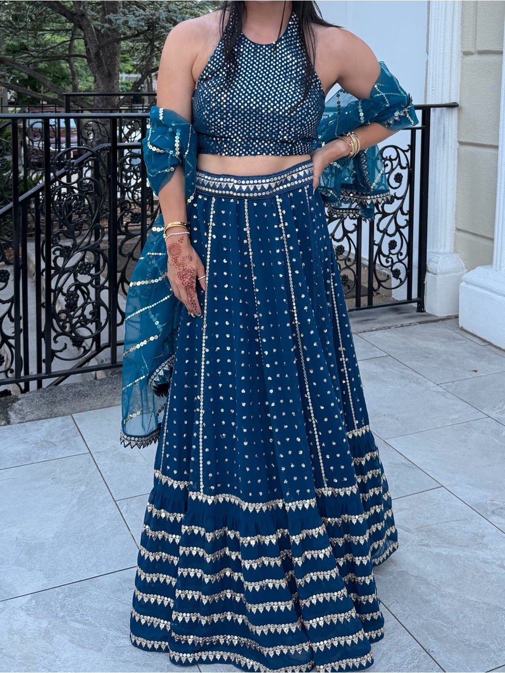 Women’s Navy Blue Dress set with Sheer Dupatta